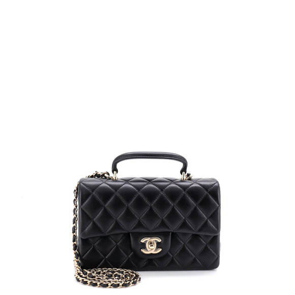 Chanel Handbags - Chanel Mini Classic Single Flap Top Handle Bag Quilted Lambskin